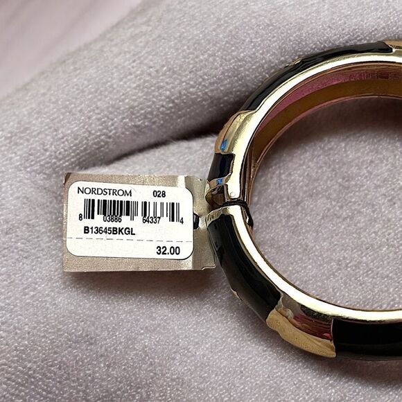 Sequin Black And Gold Rhinestone Shell Clamper Bangle Bracelet NWT - Picture 4 of 4